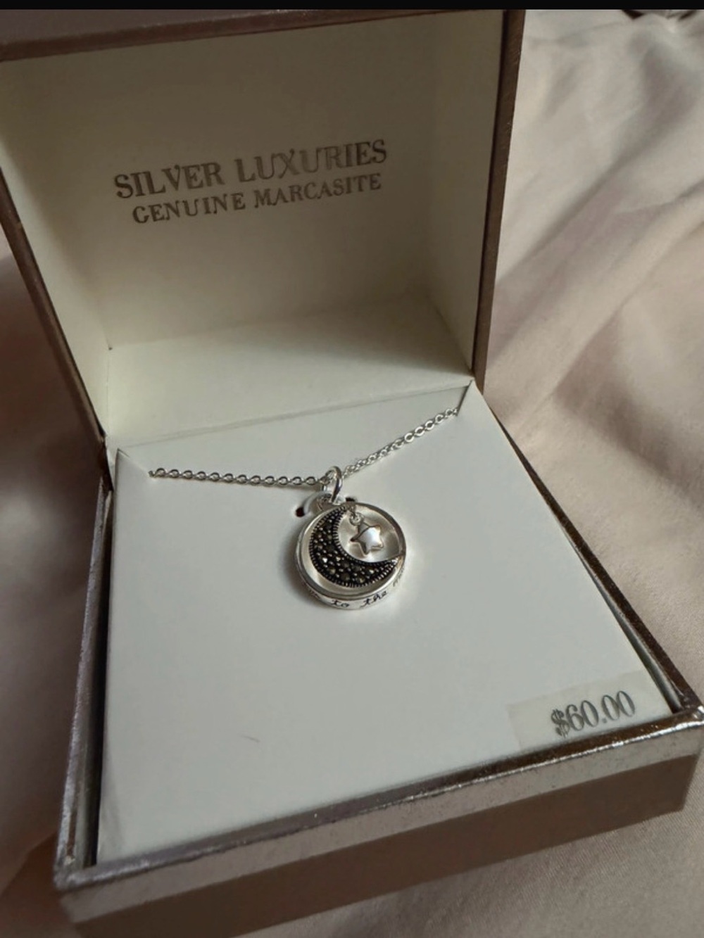 Silver Crescent Moon & Star Pendant Necklace